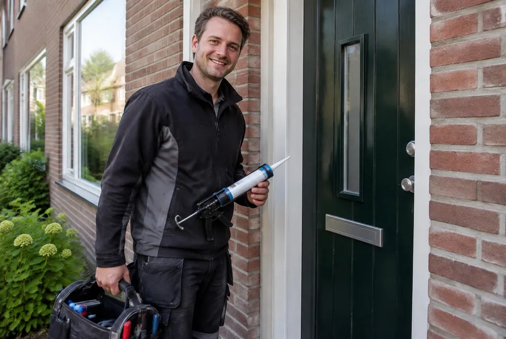 Vakman van Kitbedrijf Werkendam bij de voordeur van een woning